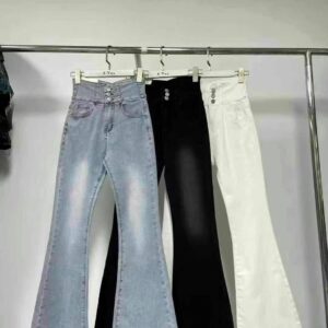 AM家 帥氣三扣牛仔褲 喇叭 #9102（白、黑、淺藍）
