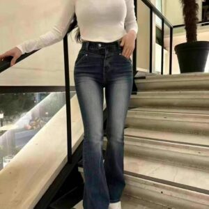 AM家 顯瘦刷白牛仔褲 喇叭 #2890（黑、深藍、淺藍）