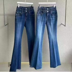 AM家 帥氣雙扣牛仔褲 喇叭 #9106（深藍、淺藍）