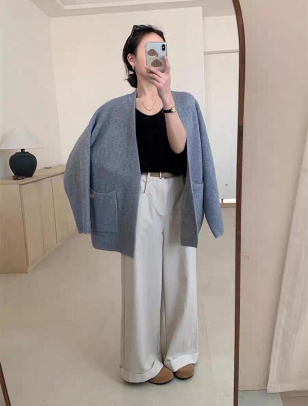 AM家 大版型針織口袋外套