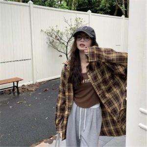 AM家 格子襯衫+上衣兩件套