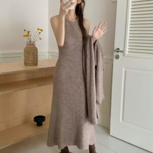AM家 韓劇同款 氣質長洋裝+長外套 兩件套